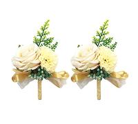2 Pezzi Matrimonio Fiore All'occhiello, Fiore all'occhiello di Rosa, per la Sposa, Lo Sposo, la Damigella e Gli Ospiti Presenti (Colore Champagne)