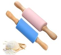 2 Pezzi Mattarello Silicone, Mattarello Antiaderente, Mattarello Bambini Piccolo, Mattarello con Manici in Legno, Pasta Farina Utensili da Cucina per Cuocere Pizza, Biscotti, Torte e Pasticceria
