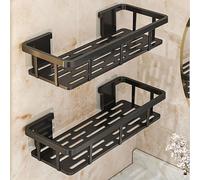 2 pezzi Mensola da bagno senza foratura, supporto da parete per shampoo & sapone, design nero con drenaggio cavo, universale per bagno & cucina Due neri d'ebano economici,Una classica notte buiaPolipr