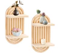 2 Pezzi Mensole da Muro Boho, 15x9.8x30cm Mensola da Parete in Legno, Scaffale da Parete in Legno Mensole da Parete Decorazione Mensole Sospesa per Camera, Soggiorno, Corridoio, Cameretta (Original-2)