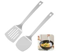 2 Pezzi Mestoli Cucina Acciaio Inox, Utensili Cucina Acciaio Inox | Solida Mestolo Cucina e Scanalata Spatola da Cucina, Appendere Spatole Cucina con Fori, Spatola per Padelle Antiaderenti