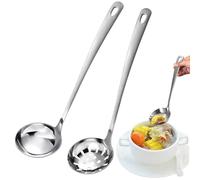 2 Pezzi Mestolo Lungo per Servire in Metallo, 30cm Mestolo e Cucchiaio Scanalato in Acciaio Inox, Mestoli da Minestra con Manico Ergonomico und Foro, Lavabili in lavastoviglie, per Cucina, Ristorante