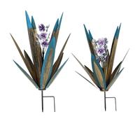 2 pezzi Metal Agave Plants Decor da esterno 19 ＆ 16 In Garden Metal Agave Solar 7 Colori Auto Light Up Scultura per piante impermeabili con pali d'arte da cortile