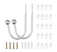 2 Pezzi Metal Holdback Tenda Ganci Fermatende con 20 Ganci scorrevoli per Tende, Moderno a Muro Ganci a U fermatenda, Tenda Fermatenda Metallo Supporto, Staffe a Forma di U per Tende, Argento