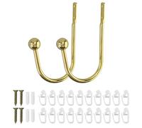 2 Pezzi Metal Holdback Tenda Ganci Fermatende con 20 Ganci scorrevoli per tende, Moderno a Muro Ganci a U fermatenda, Tenda Fermatenda Metallo Supporto, Staffe a forma di U per tende, Oro