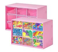 2 Pezzi Mini Cassettiera Portaoggett, Contenitore Portaoggetti con 9 Cassetti Porta Minuteria Plastica Organizer Cassettini da Scrivania per Riporre Gioielli, spille, Viti e Piccole Parti (Rosa)