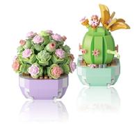 2 Pezzi Mini Fiori Succulenti Bonsai Mattoncini Set Cactus e Piante Succulente Blocchi da Costruzione Adatto per la Decorazione Della Casa Attività fai da te Set di Costruzione Fiori e Piante
