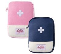 2 Pezzi Mini Kit di Pronto Soccorso, Mini Borsa Medicinali da Viaggio, Vuota Borsa Medica da Viaggio Portatile per Casa Ufficio Campeggio (Blu+Rosa)