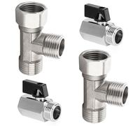 2 Pezzi Mini rubinetto a Sfera con Valvola a T, Fili Interni ed Esterni a 4 Punti, Girevole a 90°, Materiale in Lega, Connettore Acqua a Tee da 1/2", Adatta per I Bagni di Casa (Argento)