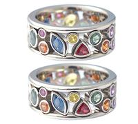 2 pezzi misura 8 anelli con pietre preziose a forma geometrica con diamanti arcobaleno per donne, anello a fascia in lucido per fidanzamento, promessa di matrimonio, cocktail party