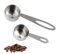 2 Pezzi Misurino in Acciaio Inox con Manico Lungo, 30 ml Cucchiai Dosatori per Caffè, 10cm/14cm Sospendibile Misurino Proteine in Acciaio Inox, per Misurazione Latte Polvere Caffè e Chicchi (Argento)
