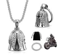 2 Pezzi Moto Campanello di protezione con 1 Catena e 1 Borsa in Velluto Set, Campanello di protezione Portafortuna in Acciaio al Titanio, Campanella Moto Oleoso per Auto Elettriche, Biciclette