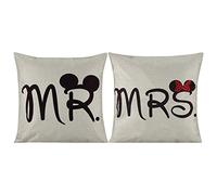 2 pezzi Mr and Mrs Funny Mouse Federa per cuscino in cotone resistente e lino, regalo per matrimonio, San Valentino, regalo Mr and Mrs, 45 x 45 cm