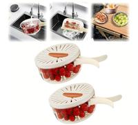 2 Pezzi Multifunzionali Ciotola per Lavaggio Frutta con Colino, 2 in 1 Cesto di Scolo e Contenitore per Frutta con Colino e Coperchio, Ciotola per Lavaggio Frutta per Cucina, Frigorifero, Picnic e