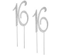 2 pezzi Numero 16 Cake Topper: Decorazione per il 16° compleanno con strass -
