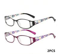 2 pezzi Occhiali da lettura alla moda e colorati con stampa grafica, lenti ad alta definizione, design cavo, occhiali decorativi da donna 1X,2X,3X,4X,1.5x,2.5x,3.5xPianteABS
