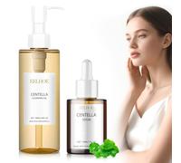 2 pezzi Olio detergente alla centella + Siero alla centella, siero viso coreano, estratto di centella del Madagascar Olio detergente leggero, siero viso alla centella, adatto alle pelli sensibili