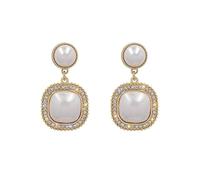 2 pezzi Orecchini di perle quadrate con aghi in argento 925, orecchini accessori in stile retrò, orecchini a loggia placcati in oro, orecchini a bottone a bassa allergia, accessori regalo per donna
