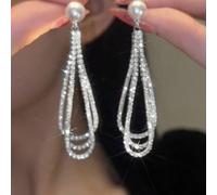 2 pezzi Orecchini in stile europeo e americano esagerato, a forma di goccia d'acqua lunga con strass incastonati, adatti per le donne, possono essere usati come regali per banchetti e matrimoni. Tagli