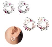 2 Pezzi Orecchini, Orecchini di Prevenire Le Allergie Zircone Donne, con La Bella Farfalla Colorata Fiori Pearl, per Il Partito, Matrimoni, Fidanzamenti, argento e oro rosa