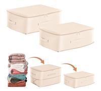 2 Pezzi Organizer Autocomprimente Ultra Salvaspazio, Borsa Portaoggetti Auto Comprimente per Piumino, Vestiti Organizer Autocomprimibile Ultra Salvaspazio (beige, L 52 x 42 x 30 cm)