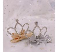 2 pezzi oro/argento 2 pollici corona solida capelli lunghi accessori per capelli del cane, accessori per capelli per cani di piccola taglia corona con cristallo, cane maltese, orsacchiotto Yorkie