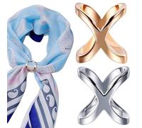 2 pezzi (oro+argento) a forma di X donne signora ragazze moda sciarpa anello fibbia moderna semplice gioielli sciarpa clip clip di seta abbigliamento avvolgere titolare accessori decorazione