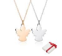 2 pezzi oro rosa Angelo Amicizia Collana Set per bambini ragazze coppia,in acciaio inox custode donna ciondolo catena d'argento catene Hazel gioielli regali per BFF migliori amici battesimo compleanno