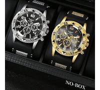 2 PEZZI Orologio al quarzo da uomo con cinturino in silicone nero, stile classico da business, da indossare quando si esce, evidenzierà il vostro elegante Tagli UnicaSilicone