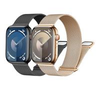 2 Pezzi Orologio Cinturini Maglia Milanese per Apple Watch 49mm 45mm 44mm 42mm 41mm 40mm 38mm,Magnetic Cinturino in Acciaio Inossidabile, per iWatch Ultra 2 Ultra Series 9 8 7 6 5 4 3(Nero/Rose gold)