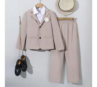 2 pezzi Outfit casual estivo da ragazzo pre-adolescente stile gentleman, giacca blazer monocolore e pantaloni formali con vita elastica, adatto per feste di compleanno, eventi serali, performance, mat