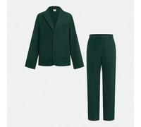 2 pezzi Outfit casual estivo da ragazzo pre-adolescente stile gentleman, giacca blazer monocolore e pantaloni formali con vita elastica, adatto per feste di compleanno, occasioni formali, matrimoni, N
