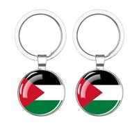 2 Pezzi Palestina Bandiera Palestina Keychain in Lega di Vetro Chiave Rotondo Rotondo a Doppia Facciata per Bandiera Palestinese Souvenir Regalo per I Palestinesi