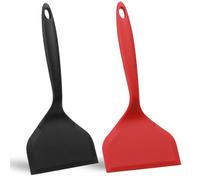 2 Pezzi Paletta Spatola Silicone Cucina Resistente al Calore, 25.5x12cm Spatola Antiaderente in Silicone, Spatole Silicone Per Cucinare e Cuocere Pancake, Uova, Pizza, Hamburger (Rosso, Nero)