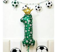 2 pezzi Palloncini a forma di pallone da calcio da 40 pollici con numeri da 0 a 9 + Mini palloncini a corona dorata in foil, adatti per feste di compleanno, festa di nascità, decorazioni per i Mondial