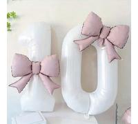 2 pezzi Palloncini in foil bianchi numerici da 32 pollici con decorazione fiocco opaco, adatti per feste di compleanno, eventi all'aperto, anniversari, vacanze, San Valentino, atmosfera di banchetti e