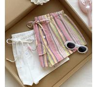 2 pezzi Pantaloncini a righe in 100% cotone e pantaloncini bianchi in 100% cotone, nuovi arrivi primavera/estate 2026, moda estiva per donne, adatti per spiaggia, uscite, vacanze, stile casual Y2K ann