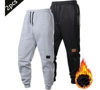 2 pezzi Pantaloni della tuta in pile da uomo, pantaloni casual da esterno per escursionismo, ciclismo, corsa, esercizio, viaggio, vacanza, sport, colore nero, primavera autunno L,M,S,XL,XS,XXLGrafico,