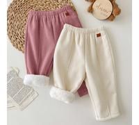 2 pezzi Pantaloni in velluto a coste di colore solido con fodera termica e vita elastica per bambina, set autunnale/invernale per bambina, abbigliamento invernale per bambina, set da 2 pezzi per bambi