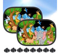 2 Pezzi Parasole Auto Bambini 44 x 36cm,Tendine Parasole Auto Bambini con 8 Ventose,110g/m2 Universali Parasole Auto 99% Dai Raggi UV - Design Neonati E Bimbi(Zoo)