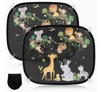 2 Pezzi Parasole Auto Bambini con Protezione UV, Tendine Parasole Auto Bambini 45x36,5 cm con 8 Ventose e Simpatico Animale Universale Protezione Solare e UV (Animali della vite)