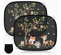 2 Pezzi Parasole Auto Bambini con Protezione UV, Tendine Parasole Auto Bambini 45x36,5 cm con 8 Ventose e Simpatico Animale Universale Protezione Solare e UV (Animali della foresta)