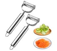 2 Pezzi Pela Patate e Verdure, 2 in 1 Pelapatate Julienne, Pelapatate in Acciaio Inox, Affettatrice alla Julienne, Pelaverdura e Frutta, Ideale per Pelare Patate,Carote e Ogni Tipo di Verdura e Frutta