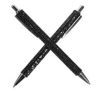 2 Pezzi Penna a Scatto Strass, Elegante Accessorio Nero in Alluminio | Impugnatura Antiscivolo e Clip, Scrittura Pulita per Quaderni, Esami e Diario, Stile Brillante