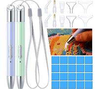 2 Pezzi Penna per Pittura a Diamante a LED Penna per Pittura Diamante 5D Penna Point Drill con Illuminazione Ricaricabile USB con 10 Pezzi Testa di Penna e 20 Pezzi Colla di Argilla