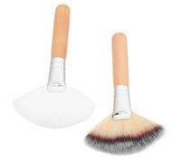 2 Pezzi Pennello per Terra Viso a Ventaglio Grande, Setole Morbide | Nailon e Legno, per Sfumare e Fissare il Make-up, Uso Confortevole su Pelle Delicata