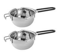 2 Pezzi Pentola in Acciaio Inox da 400ml Manico in Silicone Nero | Sciogliere Cioccolato e Grasso, Isolamento Termico, Uso Domestico, Accessorio da Cucina Compatto