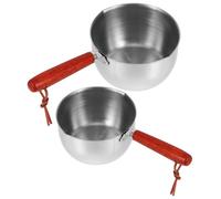 2 Pezzi Pentola per Sciogliere in Acciaio Inox 500ml con Beccuccio | Fondo Piatto Lucidato, Manico in Legno, Riscaldamento Rapido, per Cioccolato, Tè e Salse