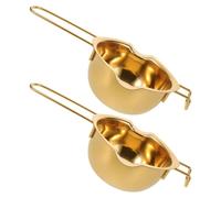 2 Pezzi Pentola Sciogli Cioccolato 400ml in Acciaio Inox Oro | Doppio Beccuccio, Manico Termoresistente, Bordo Arrotolato, Bocca Larga, per Cera e Glassa