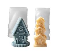 2 pezzi per ordine Gingerbread House Candle stampo in silicone fai da te | Stampi in resina a forma di case per artigianato che fanno decorazioni per la tavola del partito